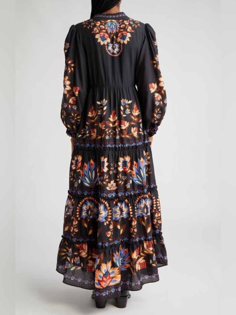 NEW FARM Rio Winter Garden Floral Print Tiered Puff Long Sleeve Maxi Dress Sz M - Picture 2 of 16